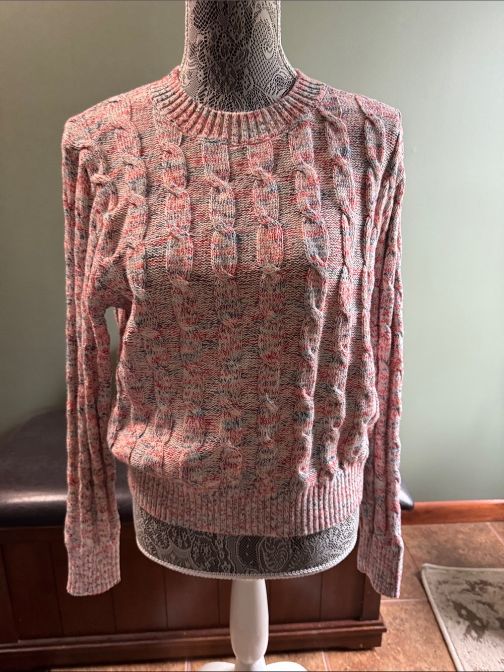 J. Crew Red, White & Blue Multi Cable Crewneck Sweater